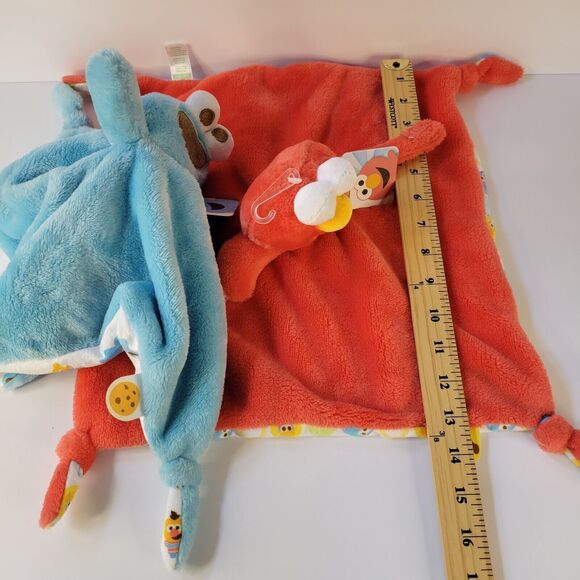 Lot 2 Sesame Street Plush Loveys Blue Cookie Monster Red Elmo Security Blanket - Picture 13 of 15